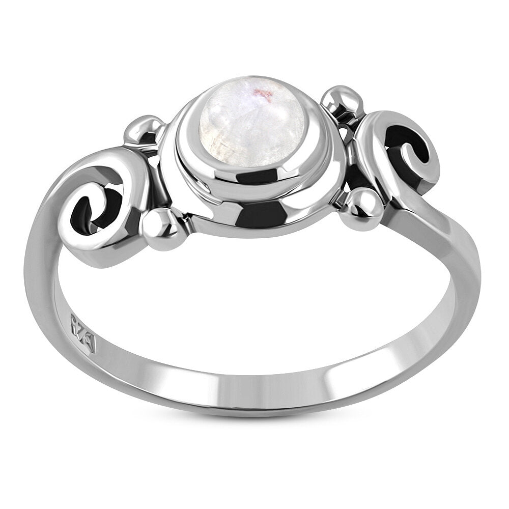 Contemporary Stone Ring- Swirl  Dotted Shoulder with Moonstone