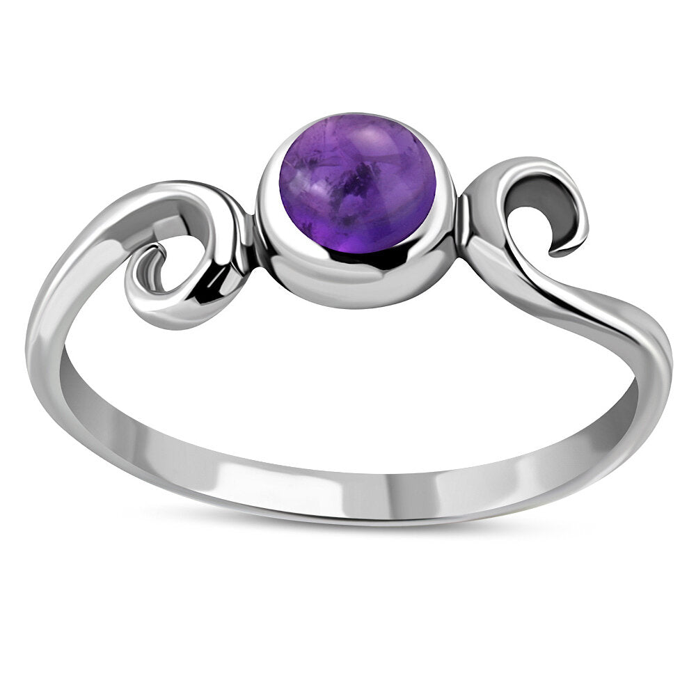 Contemporary Stone Ring- Swirl Shoulder with Amethyst (Small)