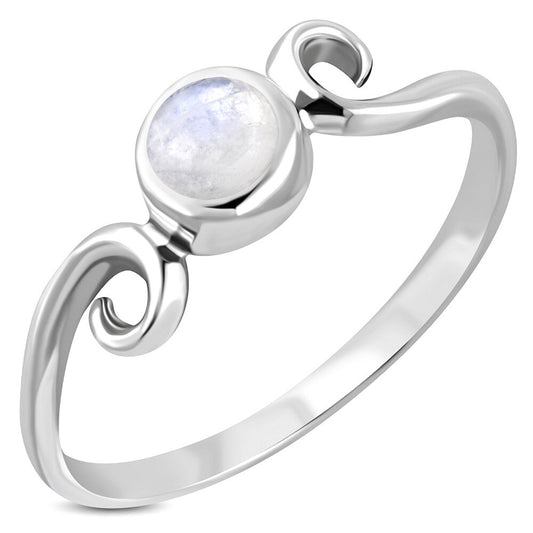Contemporary Stone Ring- Swirl Shoulder with Moonstone (Small)