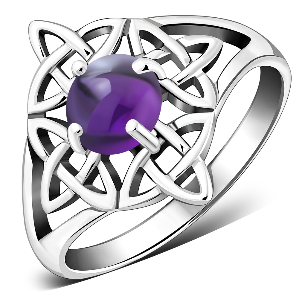 Celtic Stone Ring-  Big Sailor Knot with Amethyst
