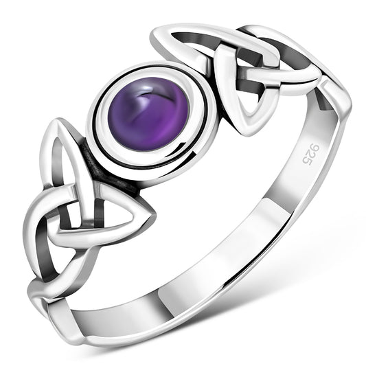 Celtic Stone Ring - Broad Triquetra with Amethyst