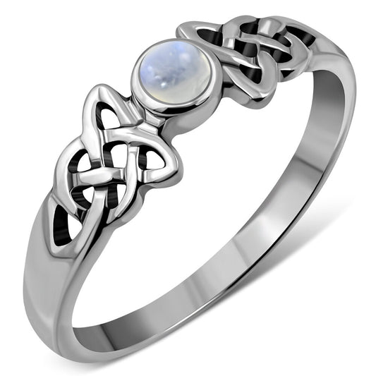 Celtic Stone Ring- Eternity Knot Shoulder with Moonstone