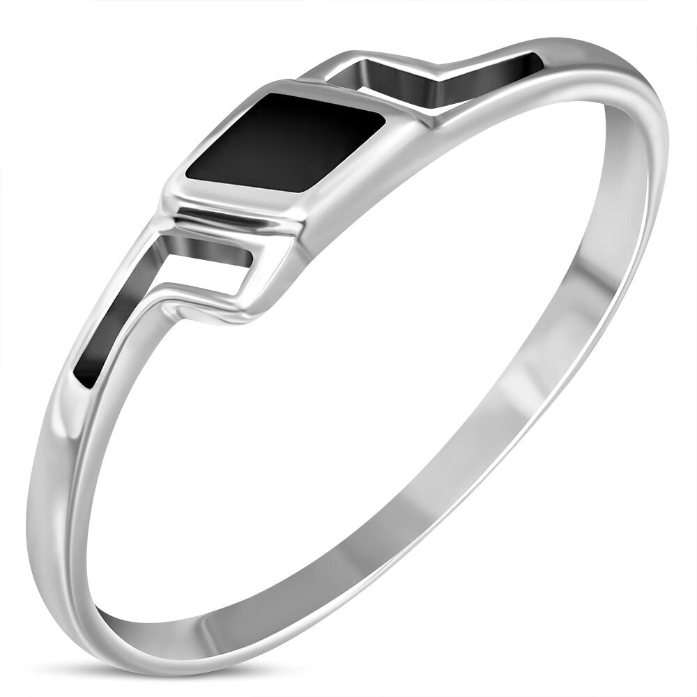 Contemporary Stone Ring- Modern Rhomboid with Black Onyx