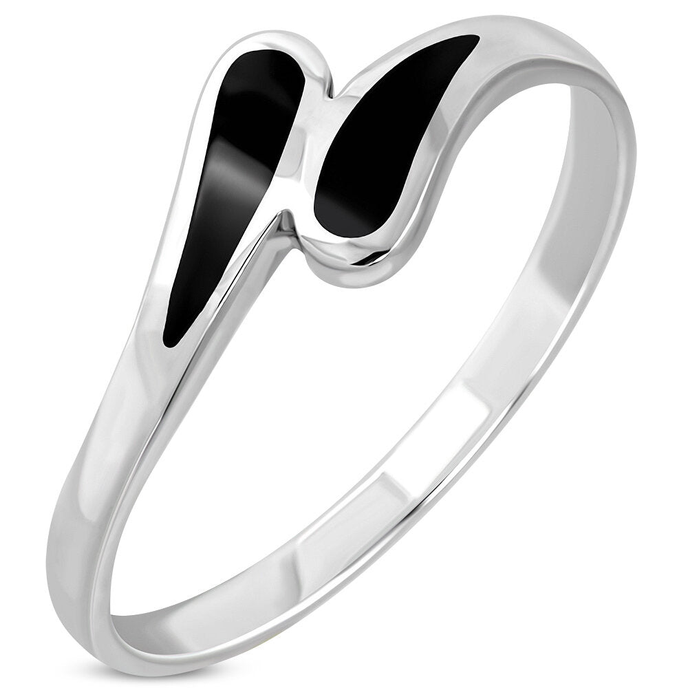 Contemporary Stone ring- Crossing Teardrops with Black Onyx
