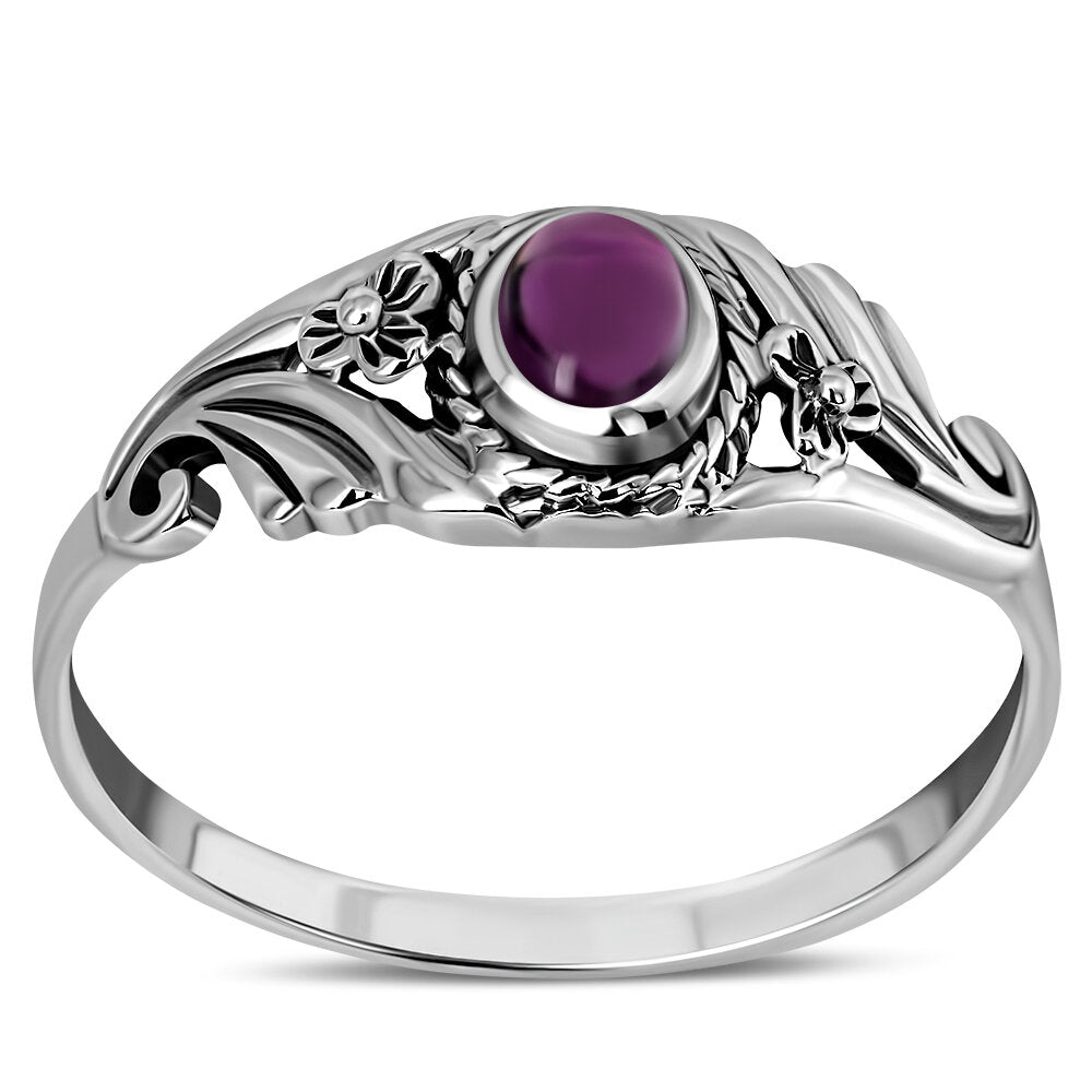Contemporary Stone Ring-Flower wave with Red Garnet