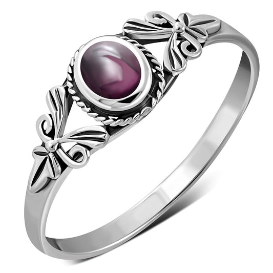 Contemporary Stone Ring- Ribbon Arms with Red Garnet