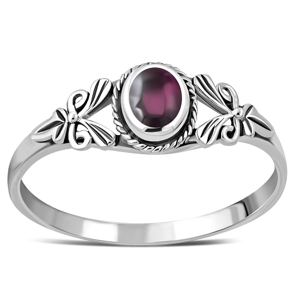 Contemporary Stone Ring- Ribbon Arms with Red Garnet