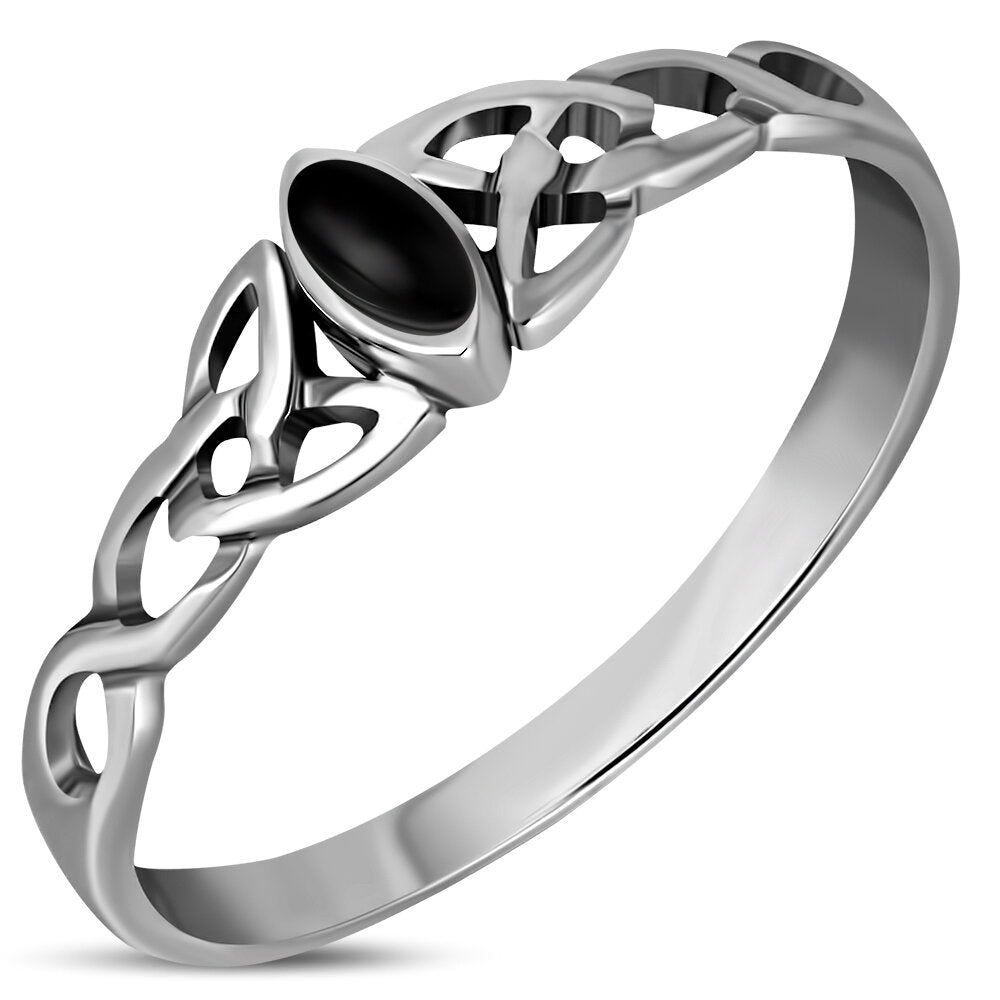 Celtic Stone Ring- Diamond Triquetra with Black Onyx