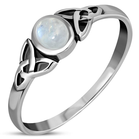Celtic Stone Ring- Contrast Trinity with Moonstone