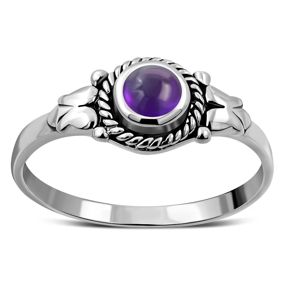 Contemporary Stone Ring- Plaited Border with Amethyst