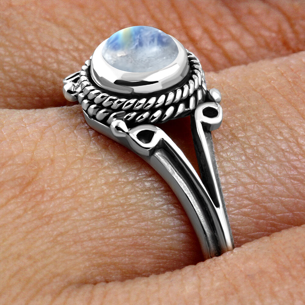 Contemporary Stone Ring- Vintage Open Arms with Moonstone