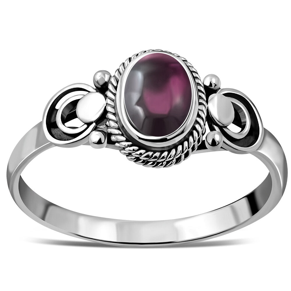 Contemporary Stone Ring- Lunar Trace Shoulder with Red Garnet