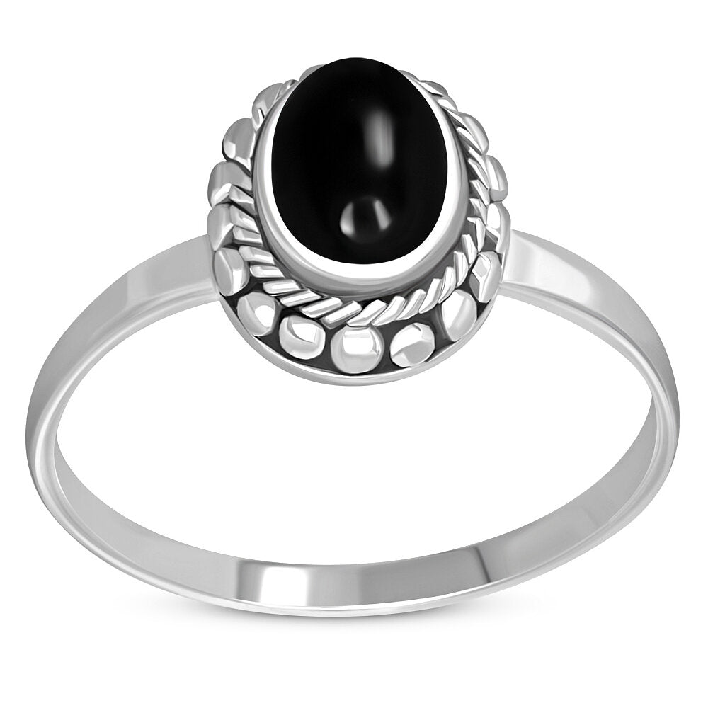 Contemporary Stone Ring- Oval Vintage Border with Black Onyx