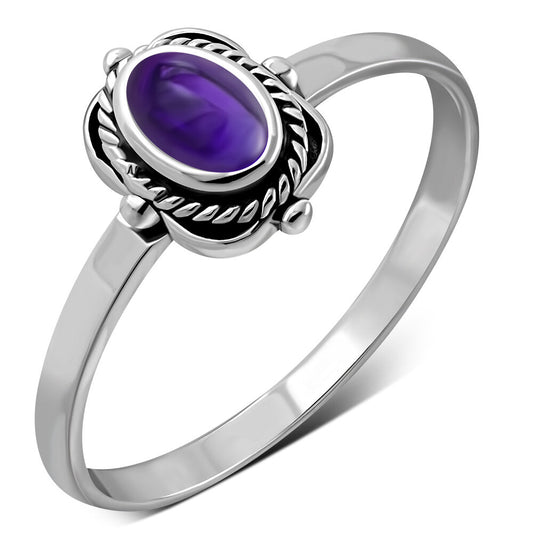 Contemporary Stone Ring- Four Point Vintage Frame with Amethyst