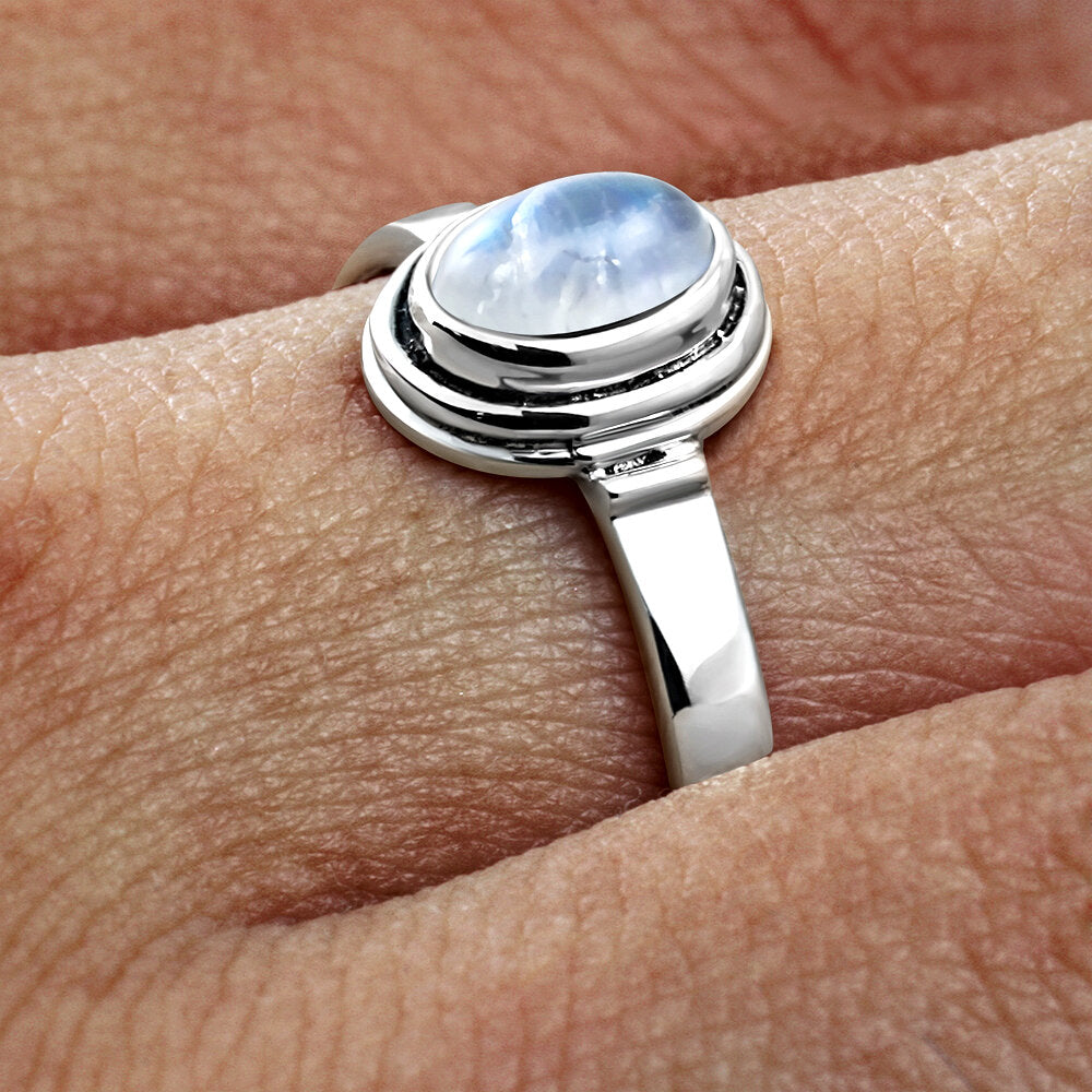 Contemporary Stone Ring- Plain Double Frame with Moonstone