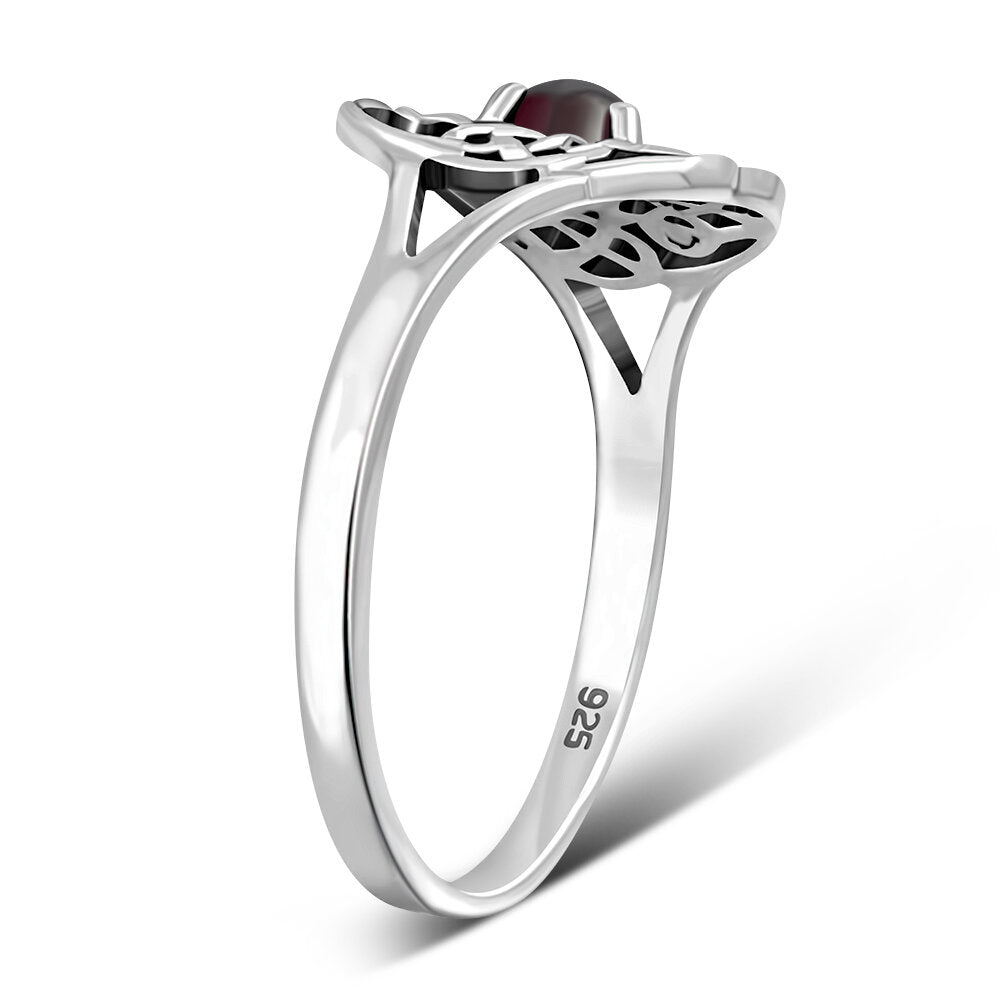 Celtic Stone Ring- Celtic Wreath with Red Garnet