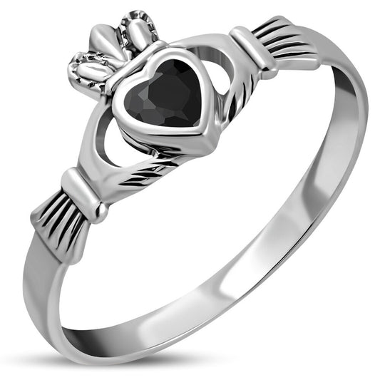 Claddagh Ring- Dainty Royal Crown with Black Onyx