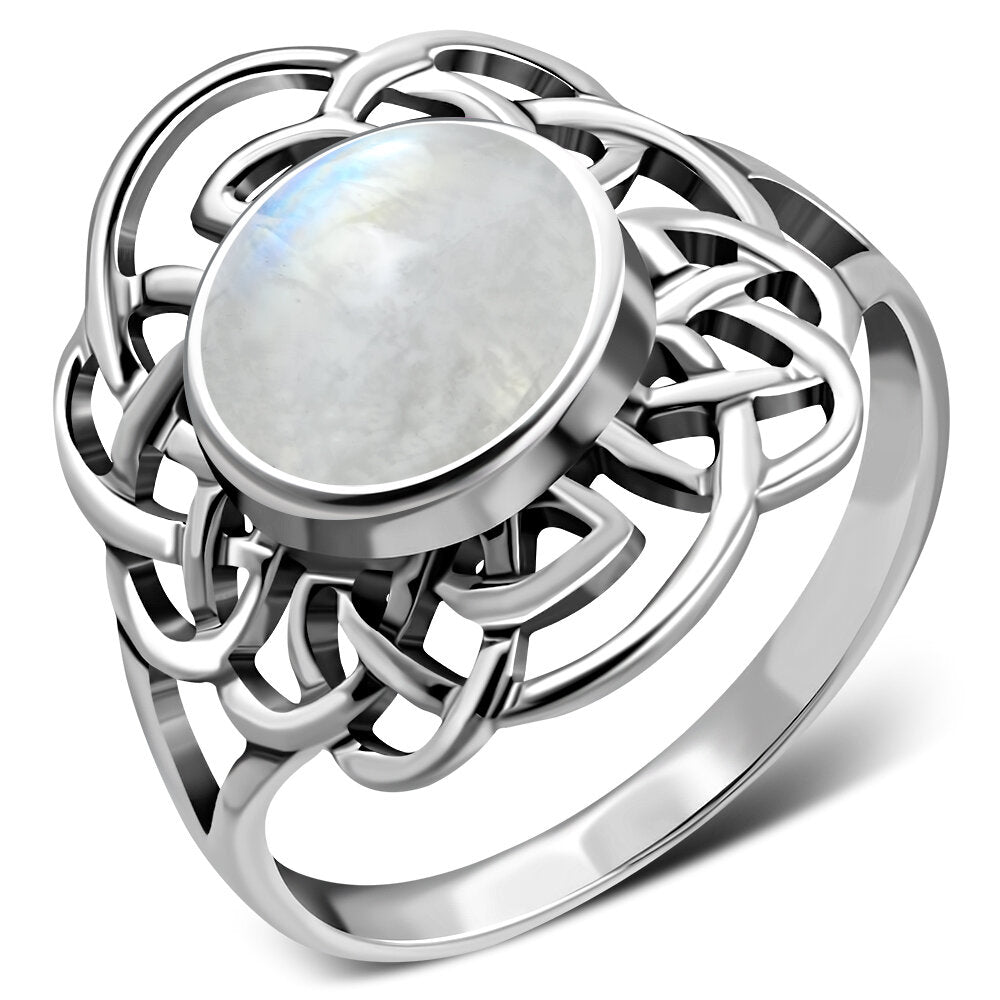 Celtic Stone Ring- Celtic Flower with Moonstone