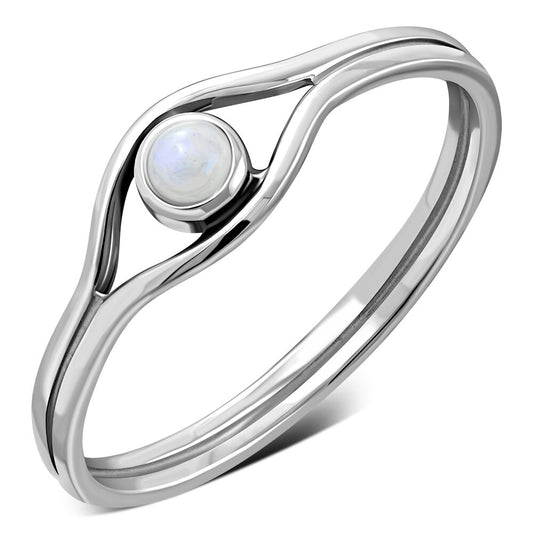 Contemporary Stone Ring- An open Eye with Moonstone