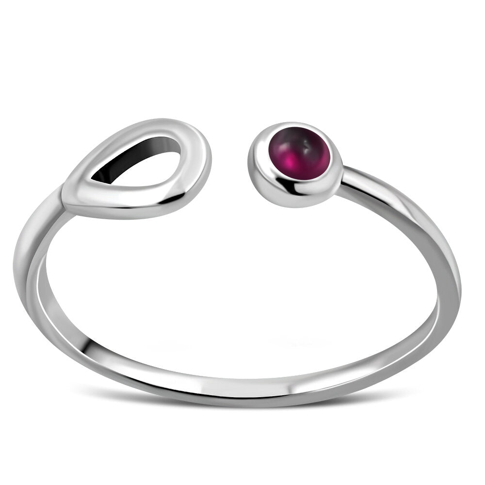 Contemporary Stone Ring- Single Loop with Red Garnet