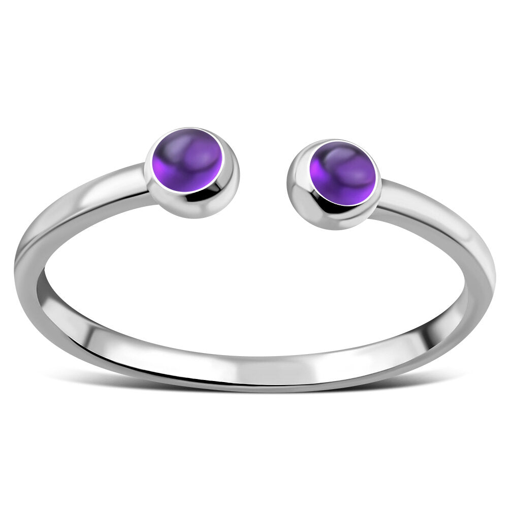 Contemporary Stone Ring- Dual Stone Open Wrap with Amethyst