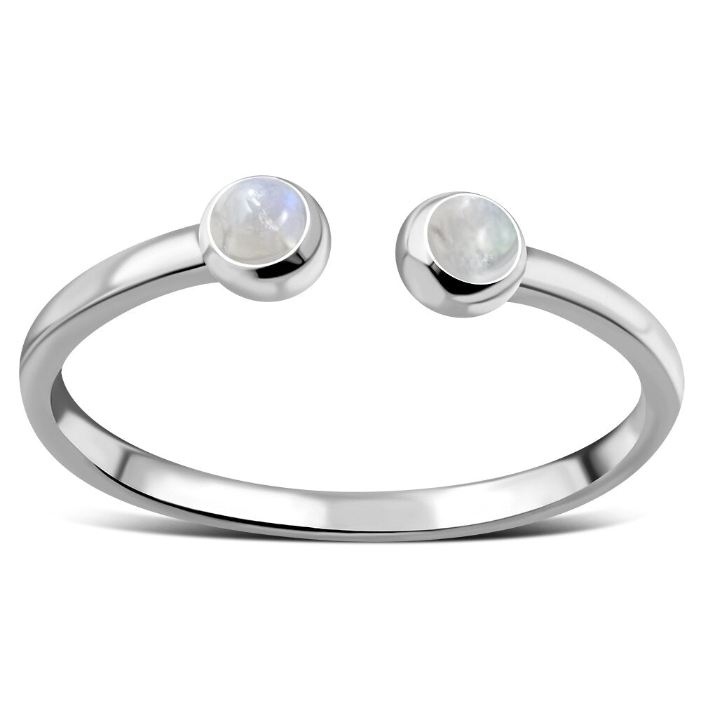 Contemporary Stone Ring- Dual Stone Open Wrap with Moonstone
