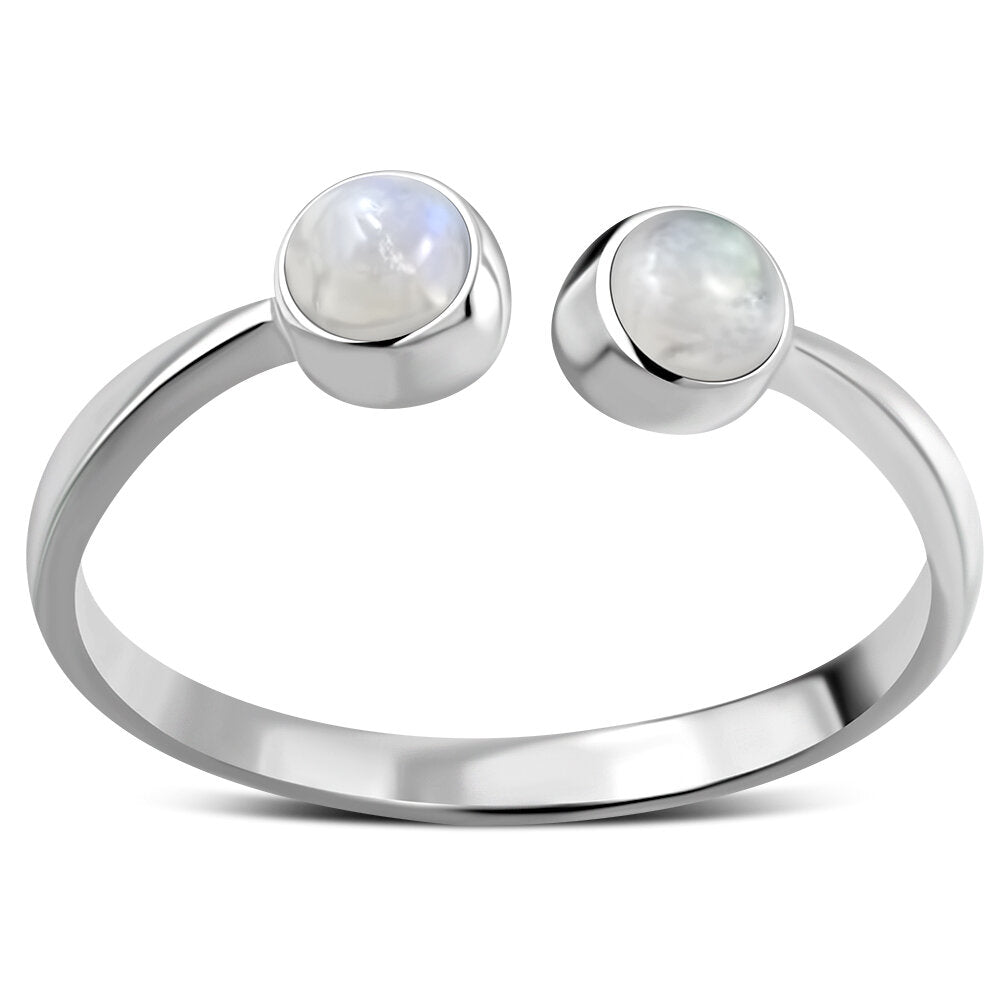 Contemporary Stone Ring- Dual Stone Open Wrap with Moonstone (Big)