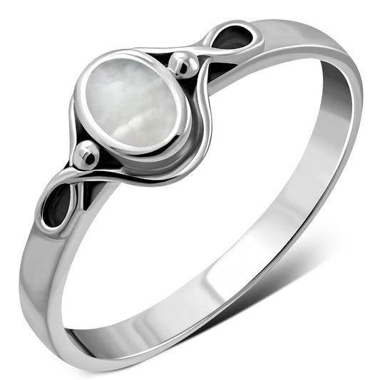 Contemporary Stone Ring- Loop and Dot Border with Mother of Pearl