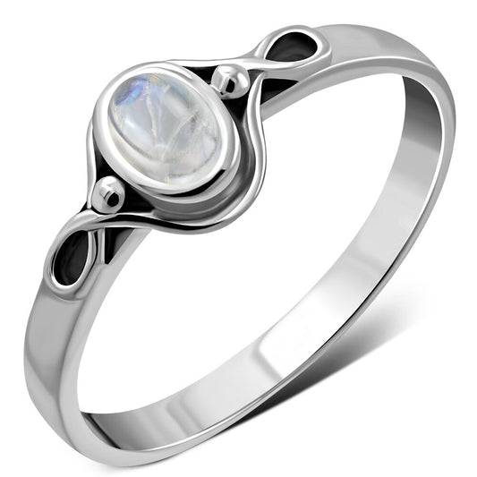 Contemporary Stone Ring- Loop and Dot Border with Moonstone