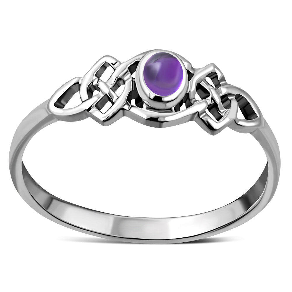 Celtic Stone Ring- Interlocking Celtic Knot with Amethyst
