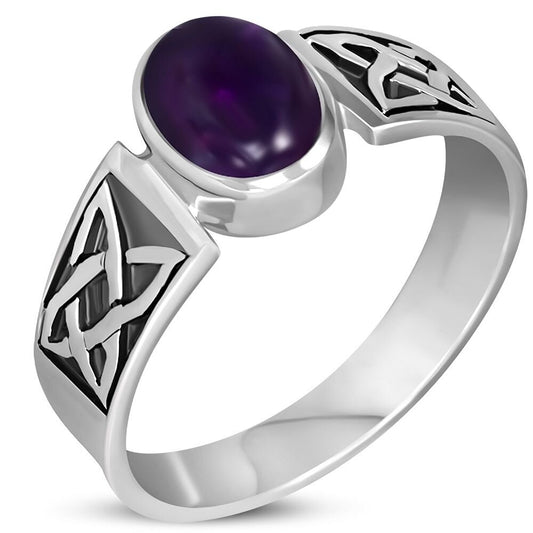 Celtic Stone Ring- Four Corner Band with Amethyst