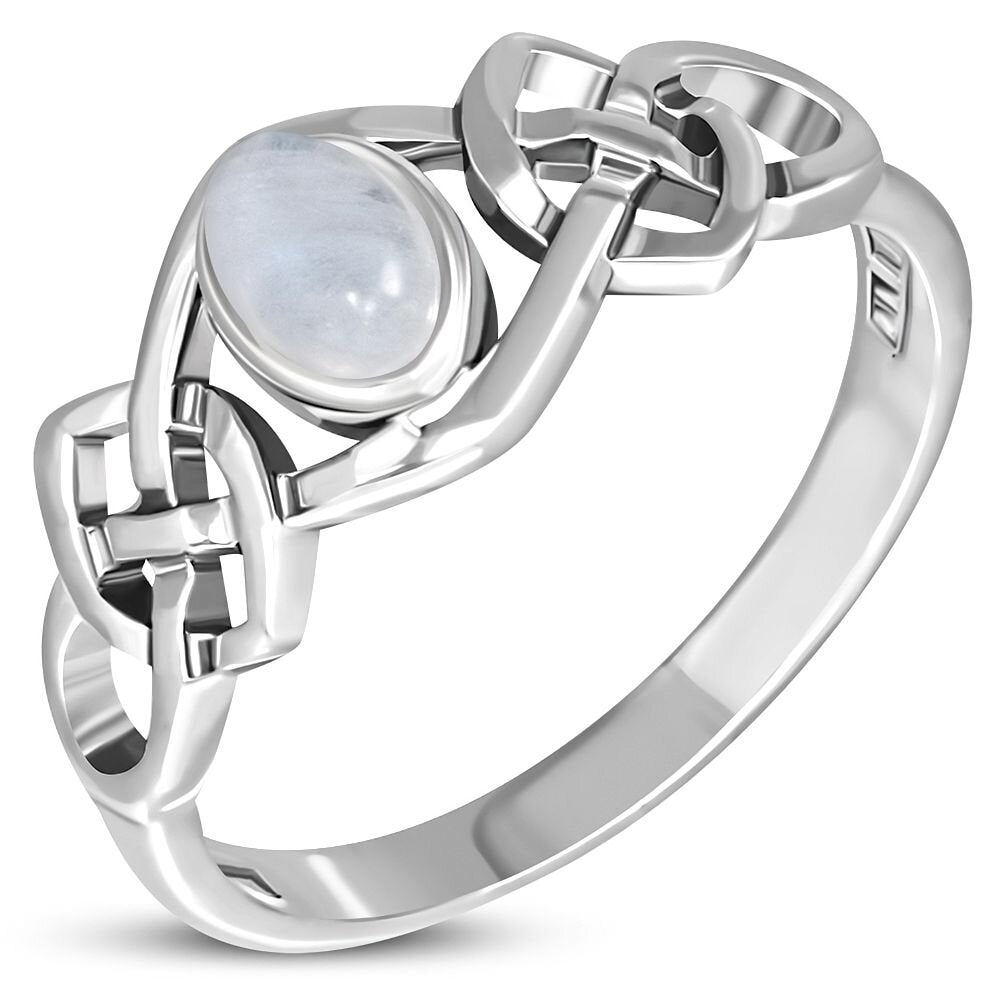 Celtic Stone Ring- Thick Interlocking Knot with Moonstone
