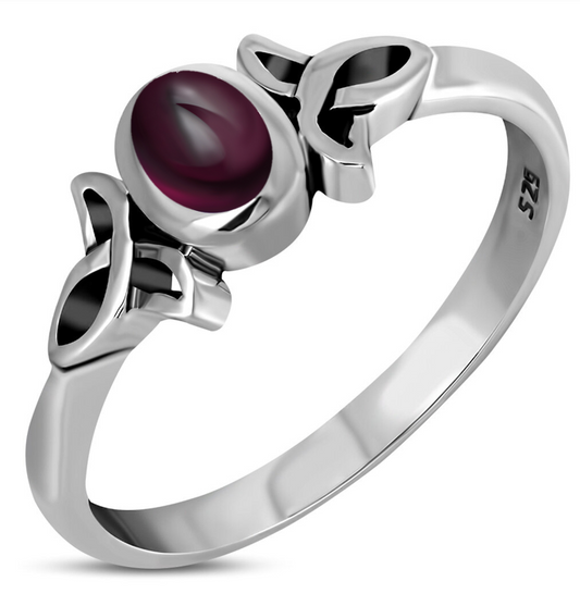 Celtic Stone Ring- Ribbon Trinity with Red Garnet